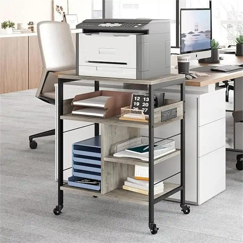 Rolling Printer Stand with Charging Station