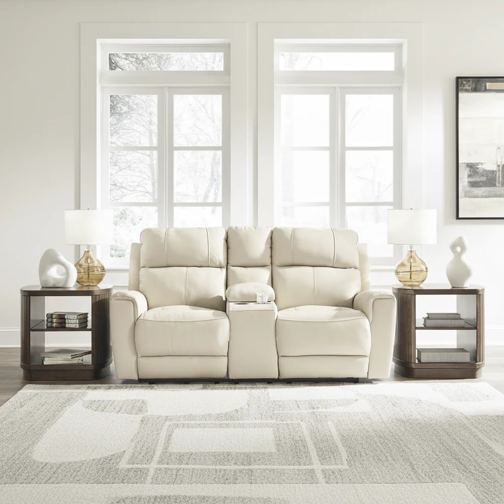 Dahlmoore Beige Power Reclining Loveseat with Console - 76W x 42D x 40H