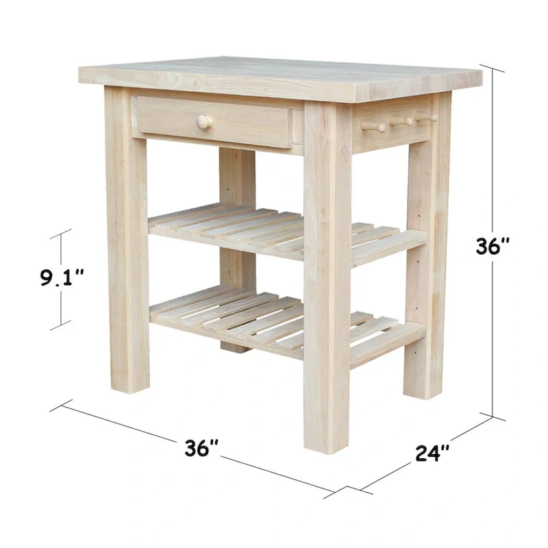 Heavenly Winds Unfinished Solid Parawood Kitchen Island