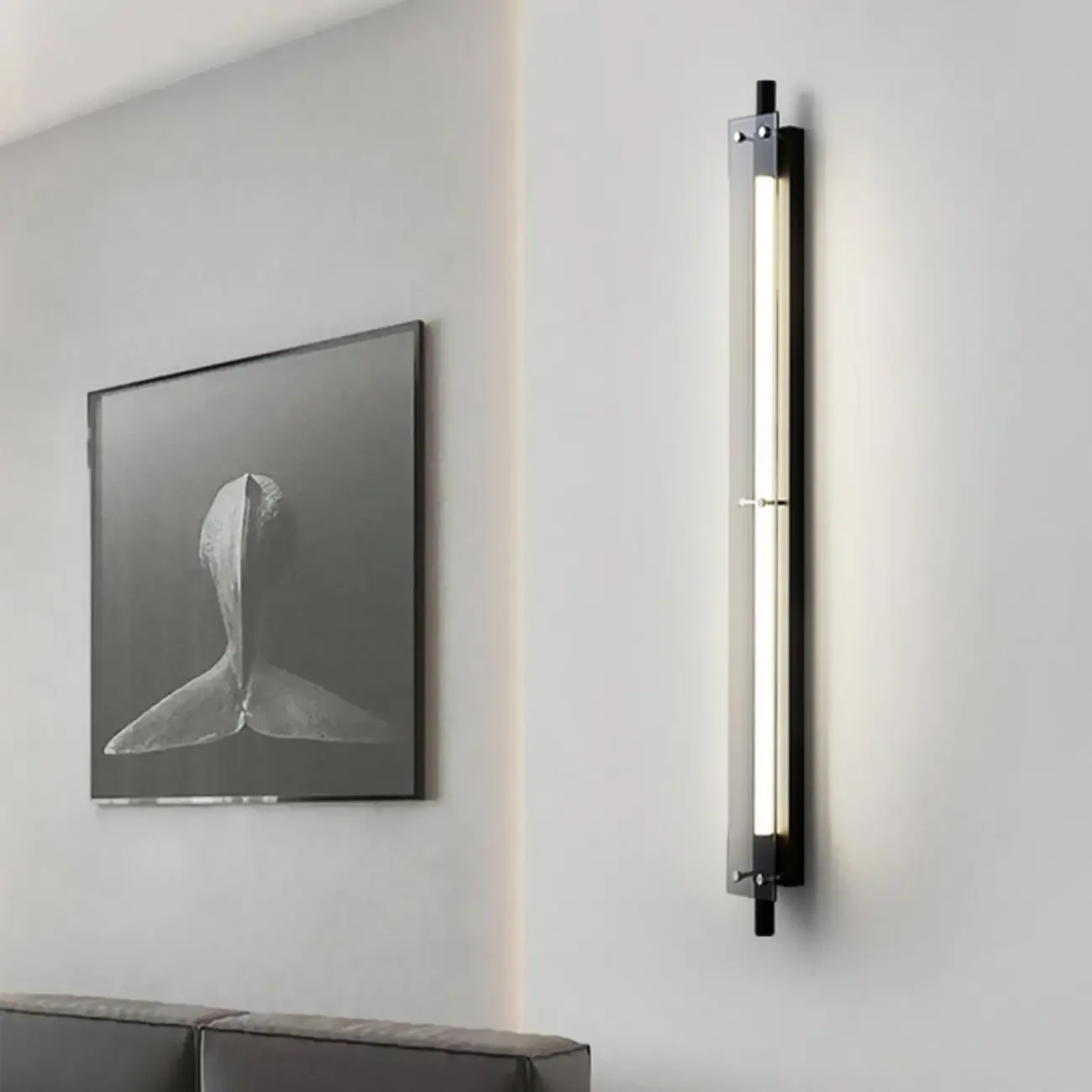 Modern Black Metal Linear Plastic Shade Wall Sconce