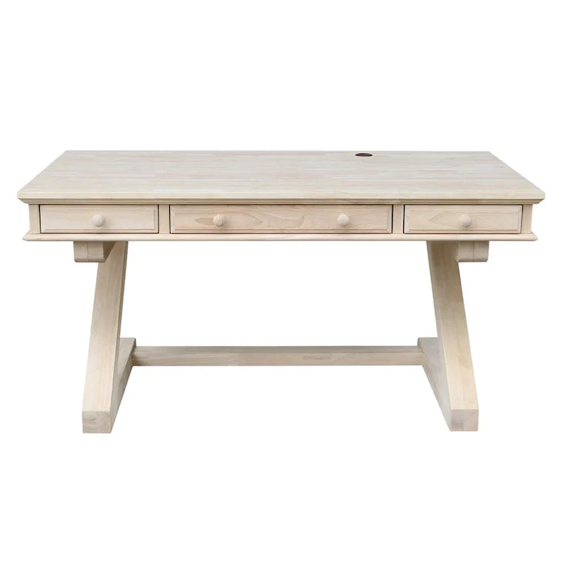 Solid Wood Unfinished Executive Desk with Decorative Base
