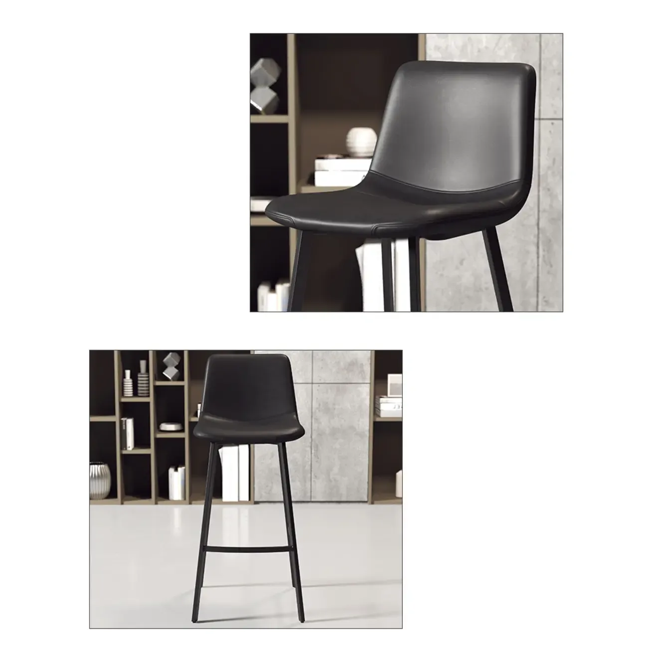 Scandinavian Leather Black Frame Bar Stool