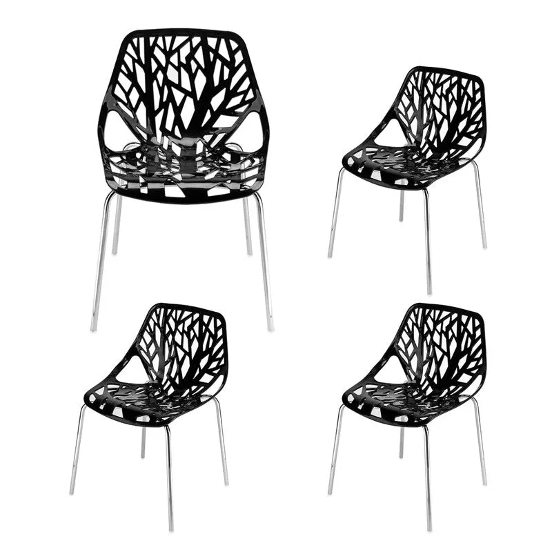 4pcs Bird's Nest Style Lounge Chair Dining Chair Black