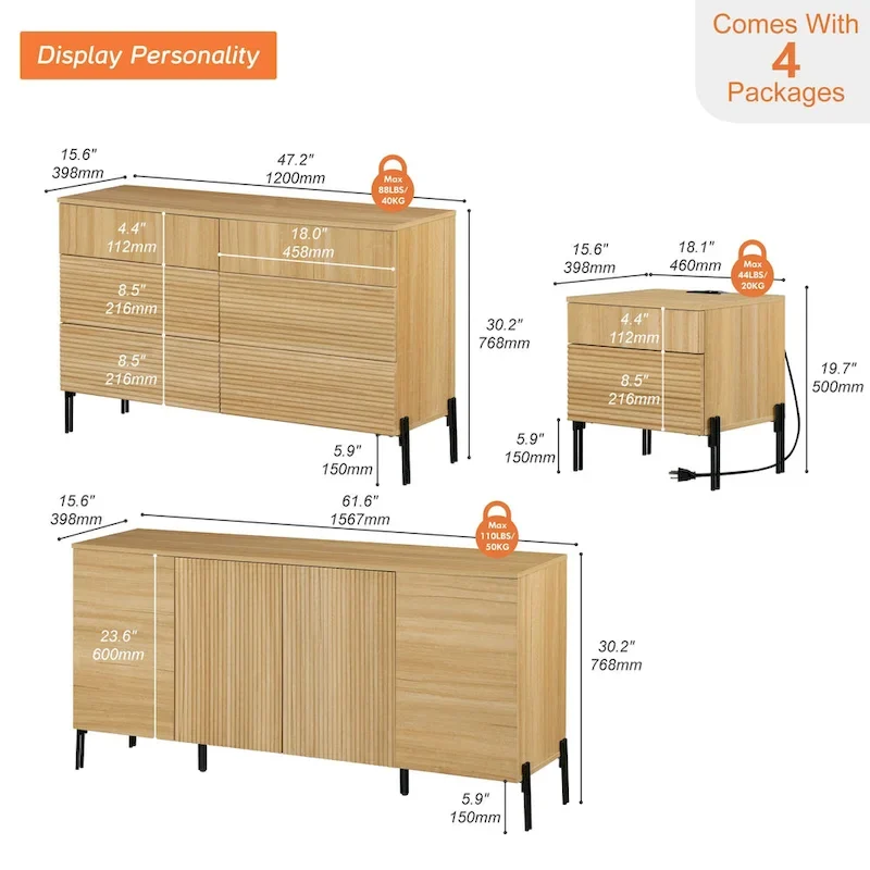 WAMPAT 4-Piece Bedroom Furniture Set, 47