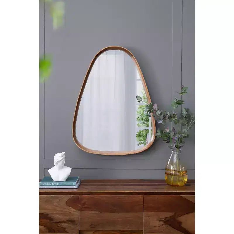 30 x 38 Inch Irregular Wall Mirror with Wood Frame