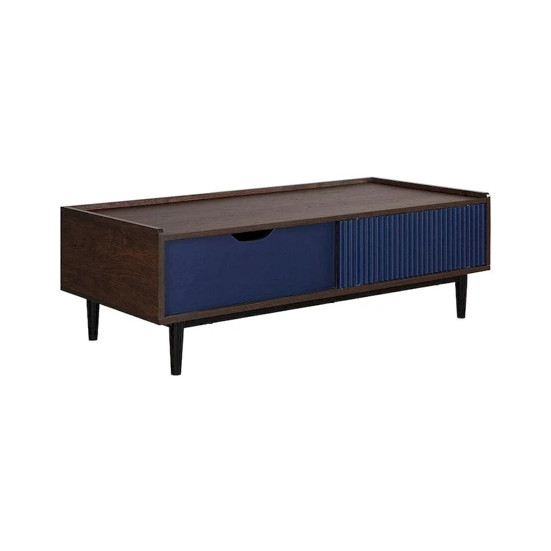 Modern Ribbed Coffee Table with Drawer and Shelf