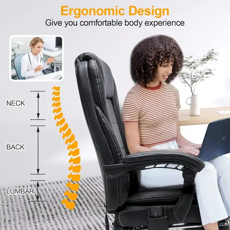 Ergonomic Heated Executive Office Chair with 2/4/6-Point Massage, Retractable Footrest, and PU Leather