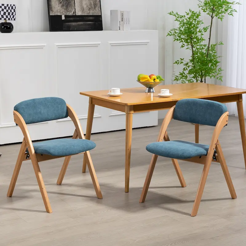 Wooden Stackable Dining Folding Chairs with Padded Seats(Set of 2)
