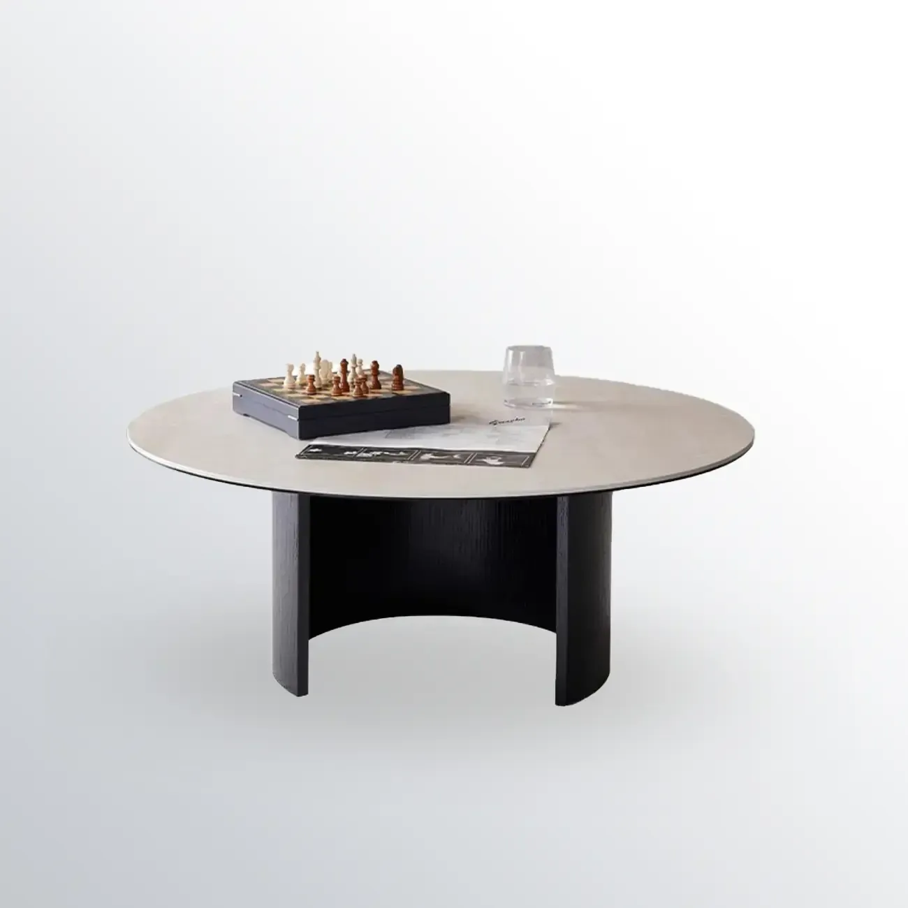 Modern Travertine White Round Coffee Table with Unique Base