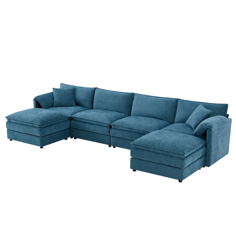 136 U-Shaped Chenille Cloud Sectional Sofa with Dual Ottomans