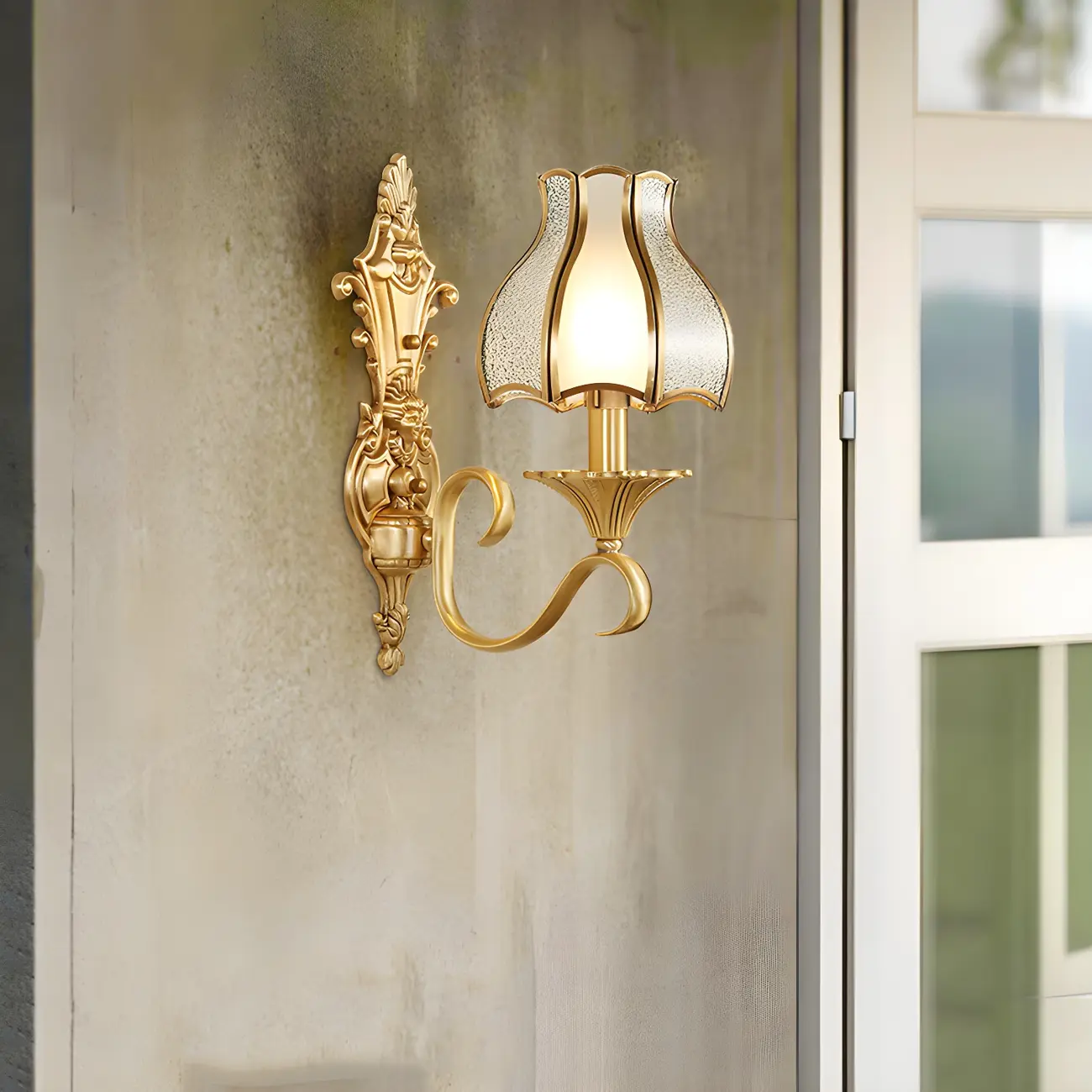 Modern Geometric Gold LED Wall Sconce with Glass Shade