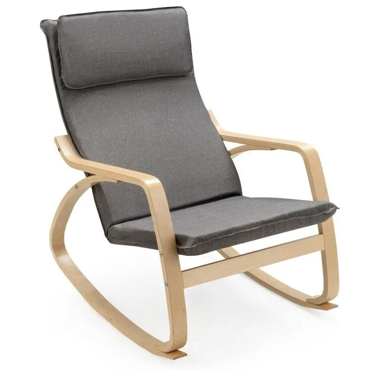 Modern Bentwood Rocking Chair Fabric Upholstered Relax Rocker Lounge Chair