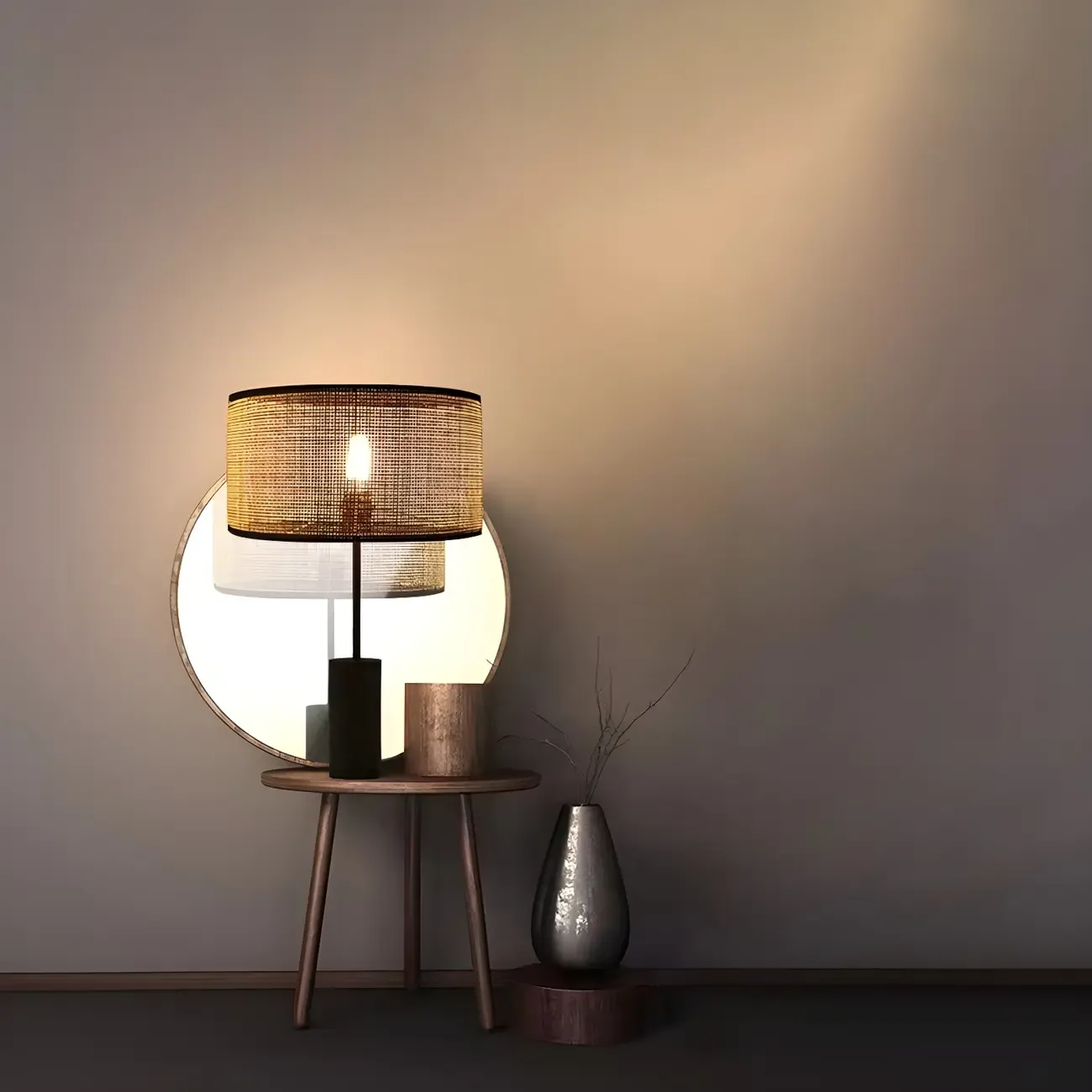 Brown Rarran Metal Drum-Shaped LED Table Lamp