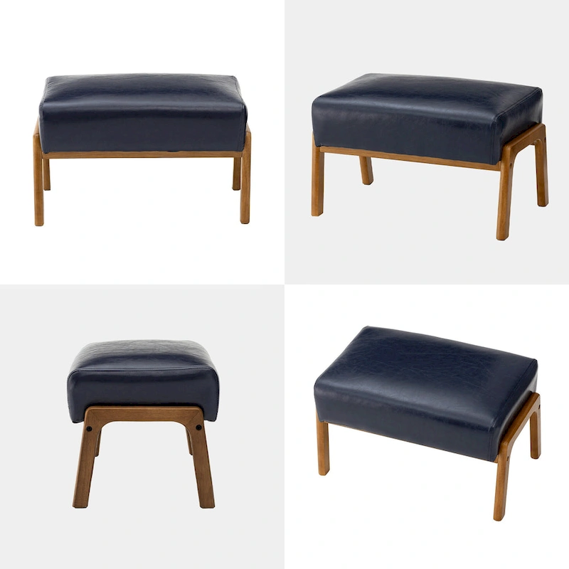 Glitzhome 24.5W Leatherette Accent Stool With Walnut Rubberwood Legs