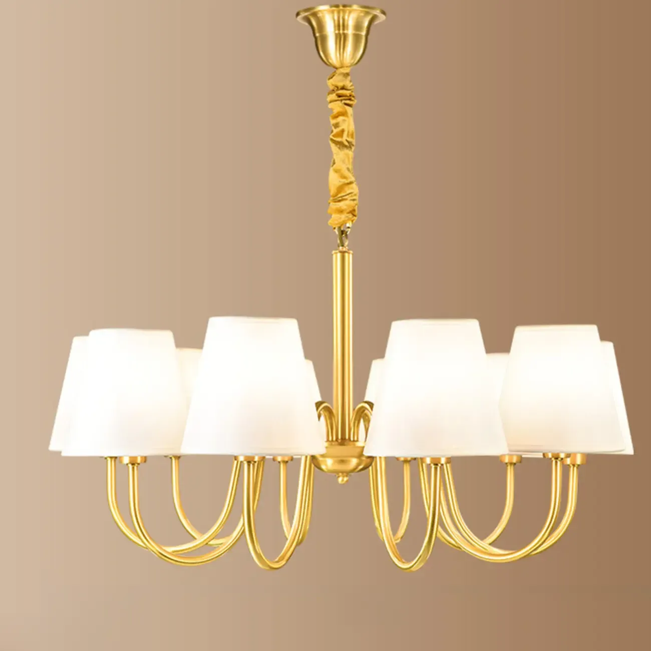 Modern Brass Hanging Chandelier with Fabric Shade