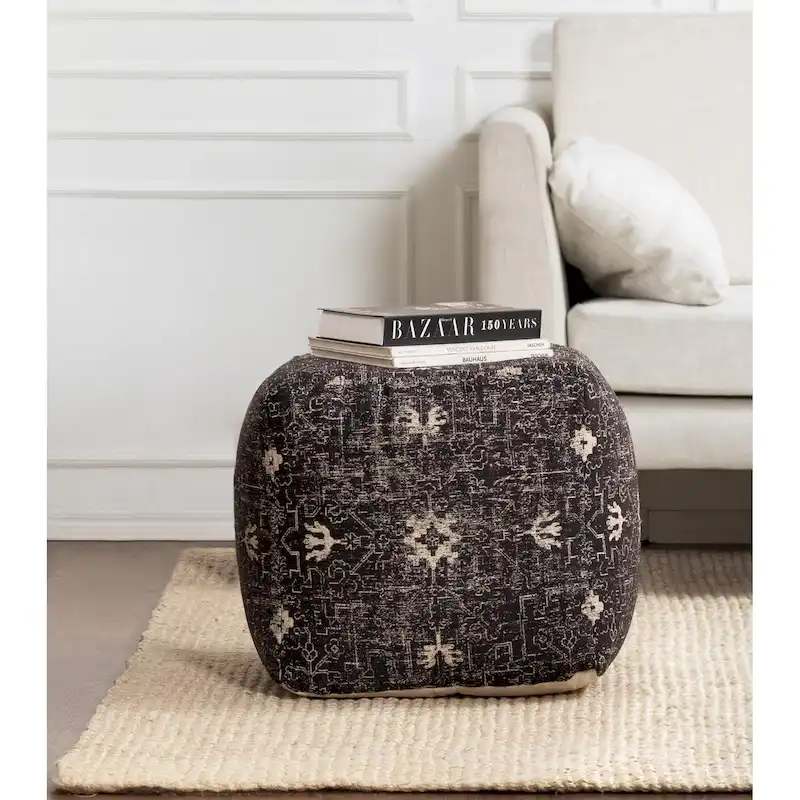 Jani Tamarindo 20 x 20 x 20 Square Black & White Pouf Ottoman - Handmade Footrest for Living Room, Nursery