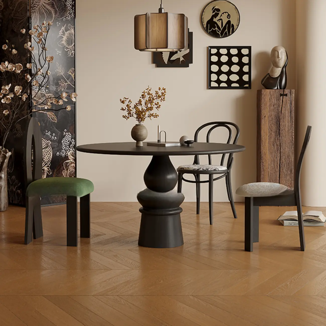 Casual White Pedestal Wood Round Dining Table