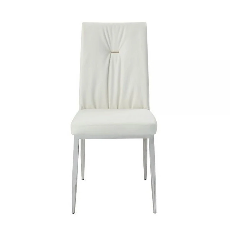 Kami 22 Inch Dining Chair, Set of 2, Tufted Backrest, Beige and Chrome