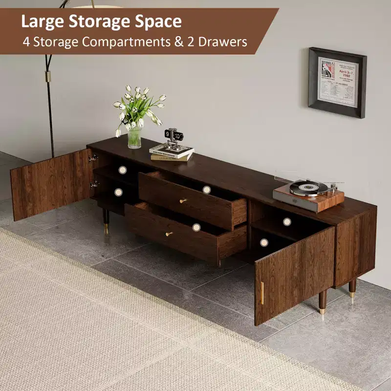 JVNOXK 78.7Mid-century Modern Tv Cabinet Entertainment Center With Storage Drawers, Living Room Bedroom Media Cabinet Walnut