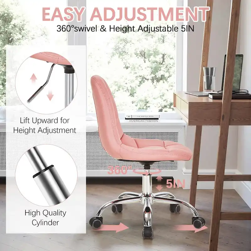 Javlergo Armless Home Office Chair, Height Adjustable Computer Desk Chair with Wheels