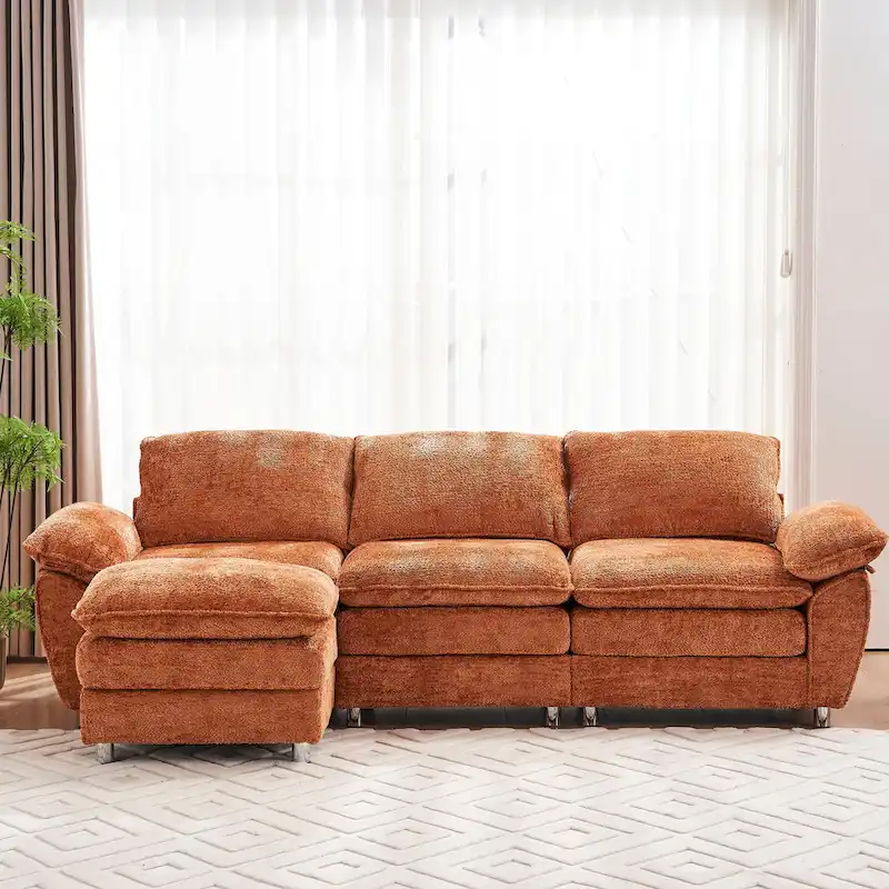 Modern Deep 3-Seat Sofa Couch with Ottoman