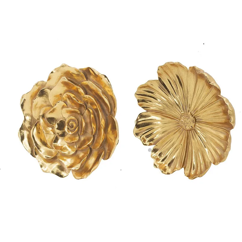 Dazzle 11, 12 Inch Floral Hanging Wall Accent Set of 2, 3 Dimensional, Gold