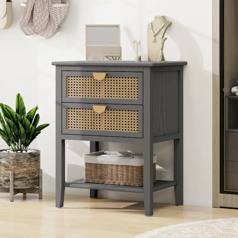 Nightstands with 2 drawers, rattan nightstands, drawers and shelves