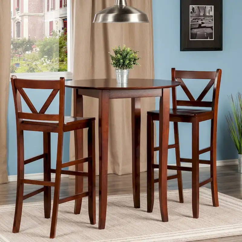 3-Pc High Table with V-back Bar Stools, Walnut