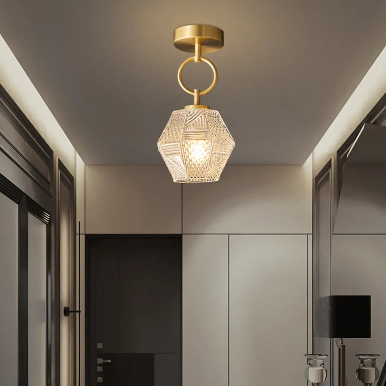 5 to 9 Inch Gold Modern Semi Flush Ceiling Light for Entryway