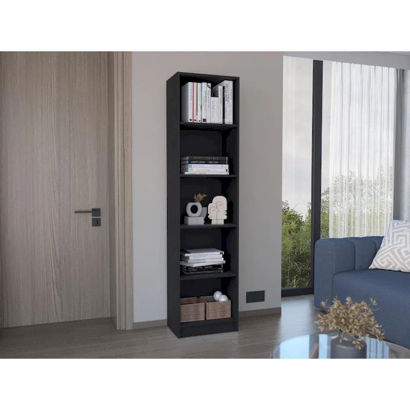 Home Xs Bookcase with 5-Tier Shelves and Slim Design -Black -Office
