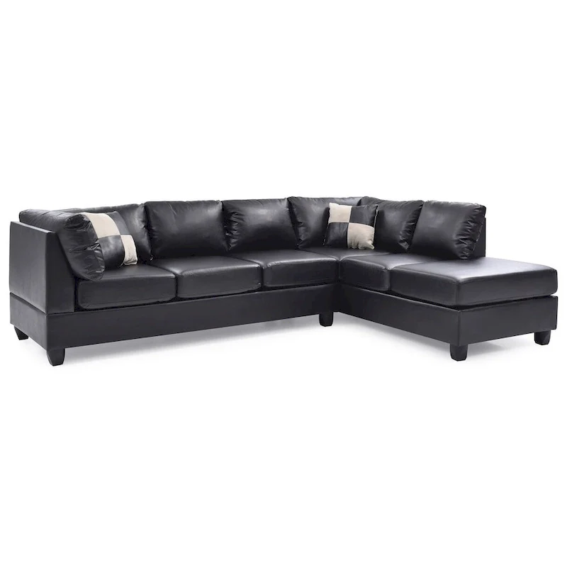 Malone 111 in. Faux Leather 4-Seater Sectional Sofa with 2-Throw Pillow - 111L x 78W x 34H