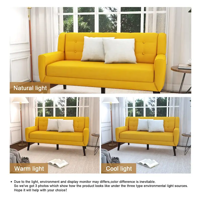 Modern Curved 63 Button Tufted Upholstered Loveseat with 2 Pillows