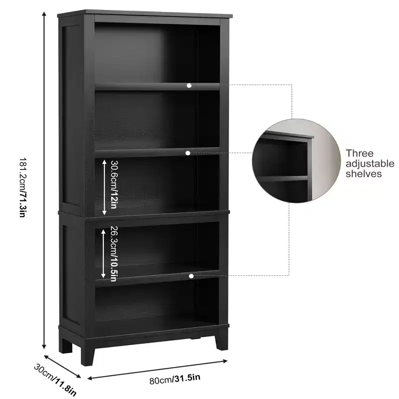 5 Tier Narrow Bookshelf w/Wooden Legs, Farmhouse Narrow Bookcase for Living Room Apartment Office