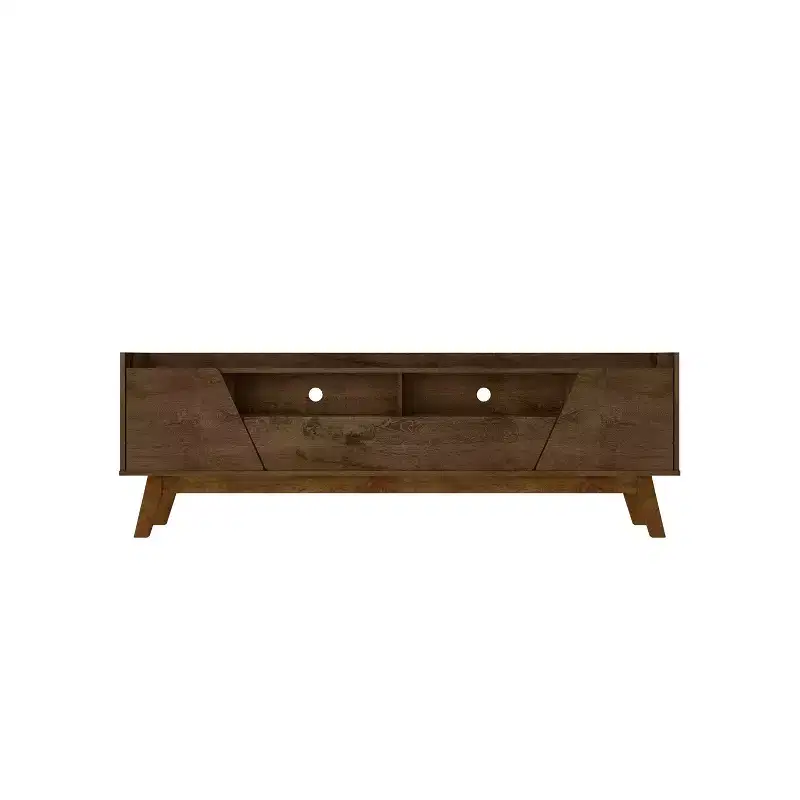 Marcus Mid-Century Modern 4 Shelf TV Stand for TVs up to 70" Rustic Brown - Manhattan Comfort: Entertainment Center with Storage