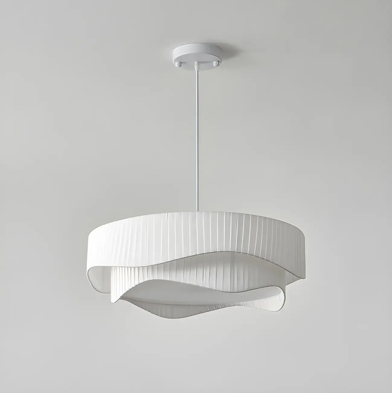 Modern White Tier Fabric Drum Chandelier with Adjustable Height
