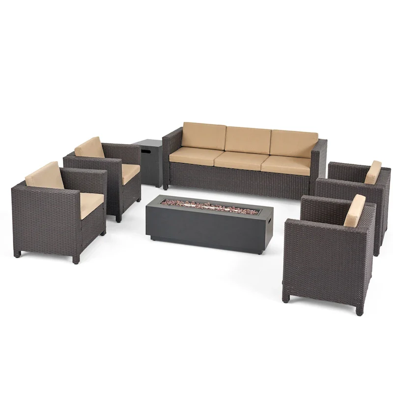 Hegseth Wicker/Iron 7-piece Chat Set with Fire Pit by Christopher Knight Home