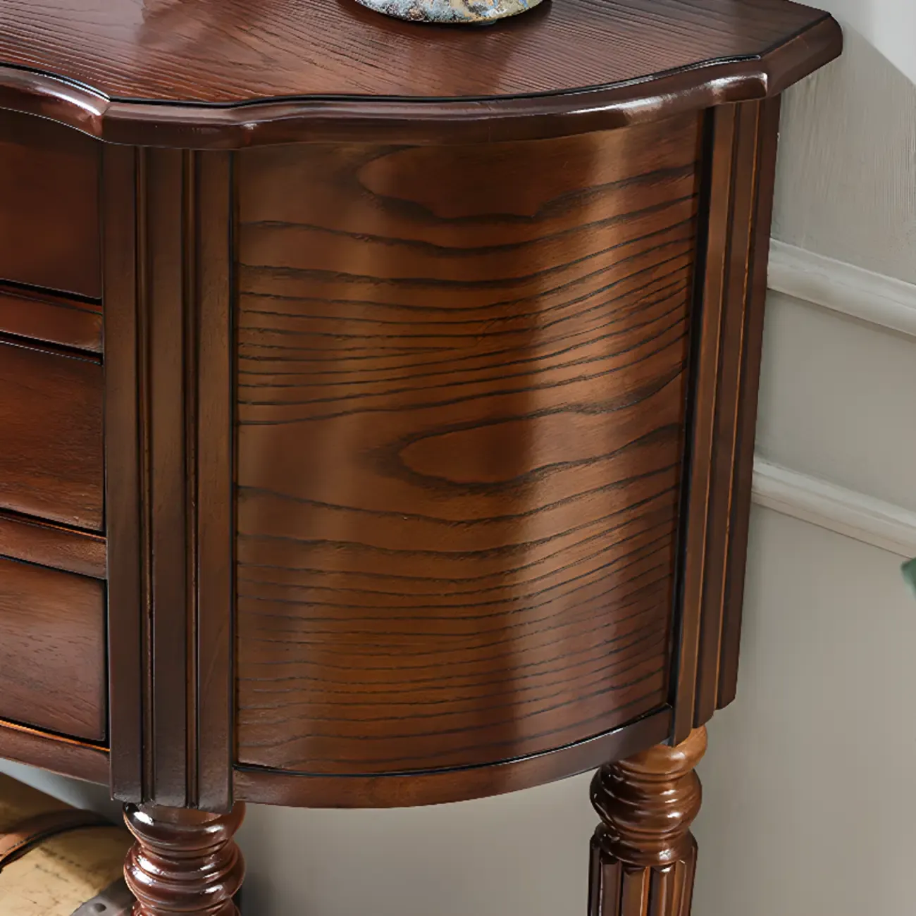 Elegant Brown Half Round Wood Console Table with Drawers