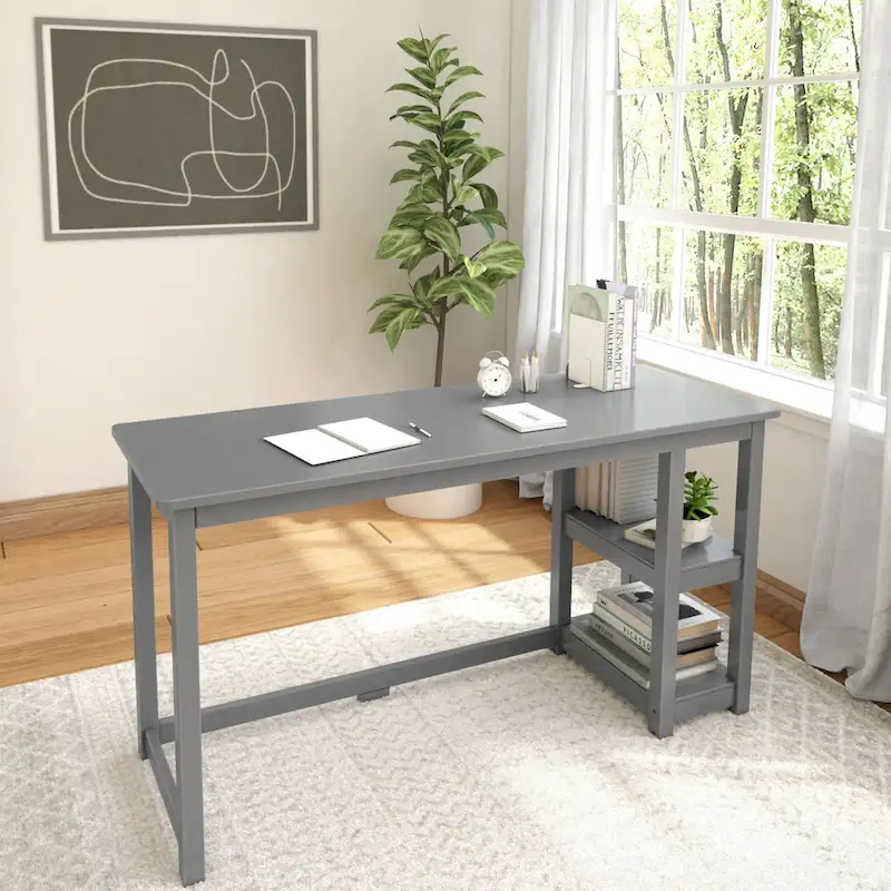 Computer Desk with Bookshelves - Wood Finish