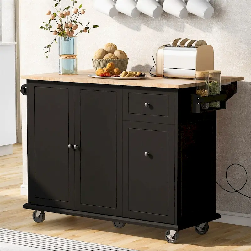 Merax 53.9 Width Rolling Kitchen Cart on Wheels with Drop Leaf