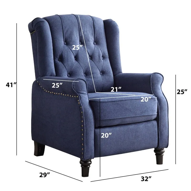 Push Back Recliner with Tufted Back and Wooden Legs