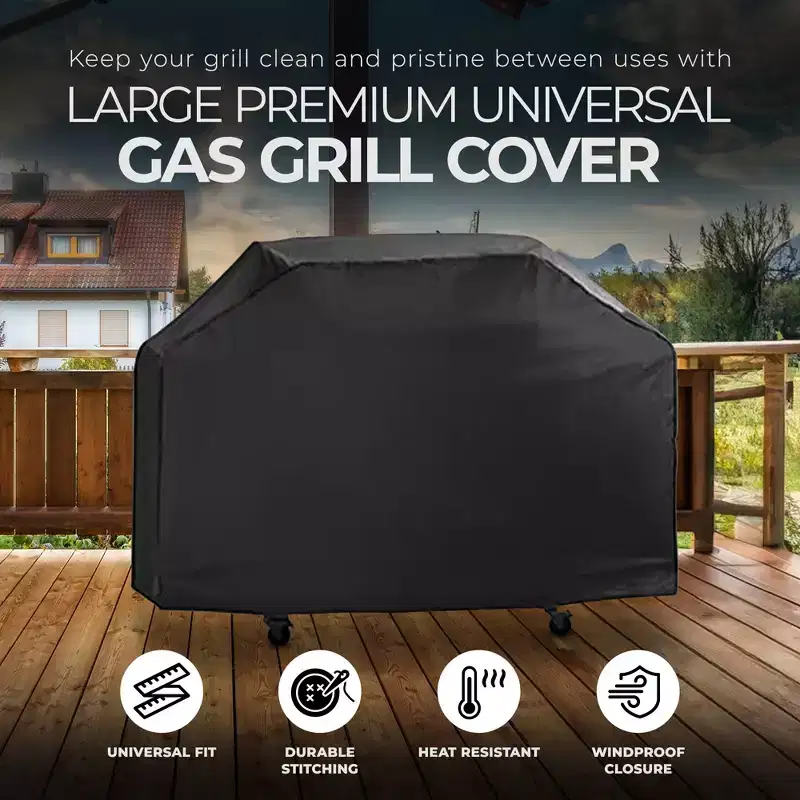 Mr. Bar-B-Q 65 x 20 x 45 Inch Outdoor Large Resistant To Weather Premium Universal BBQ Gas Grill Cover with Hook and Loop Closure, Black