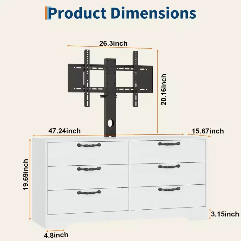TV Stand with Mount for 32-75 Inch TVs, 6-Drawer Wood Entertainment Center, Adjustable Media Console Storage for Living Room Bedroom