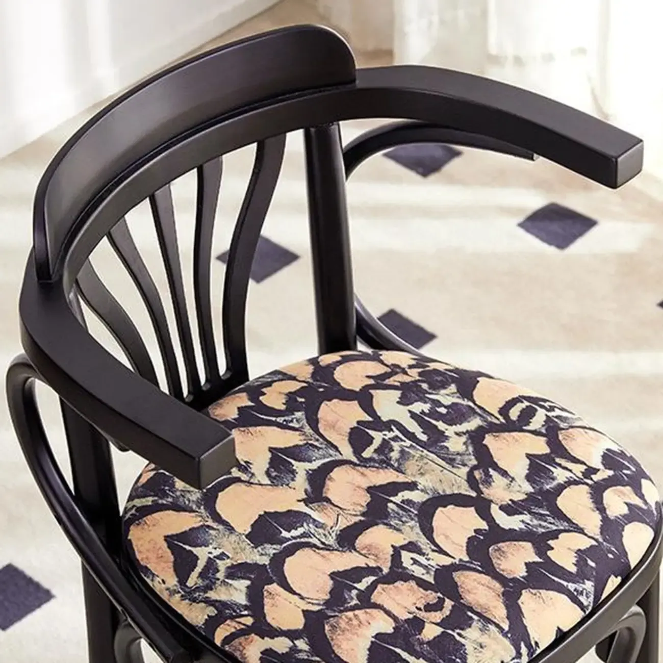 Mid-Century Wooden Round Upholstered Bar Stools with Back