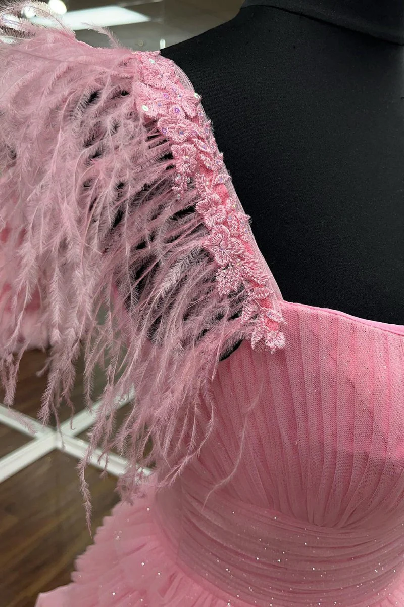 A-line Spaghetti Straps Glitter Tulle Prom Dress with Slit