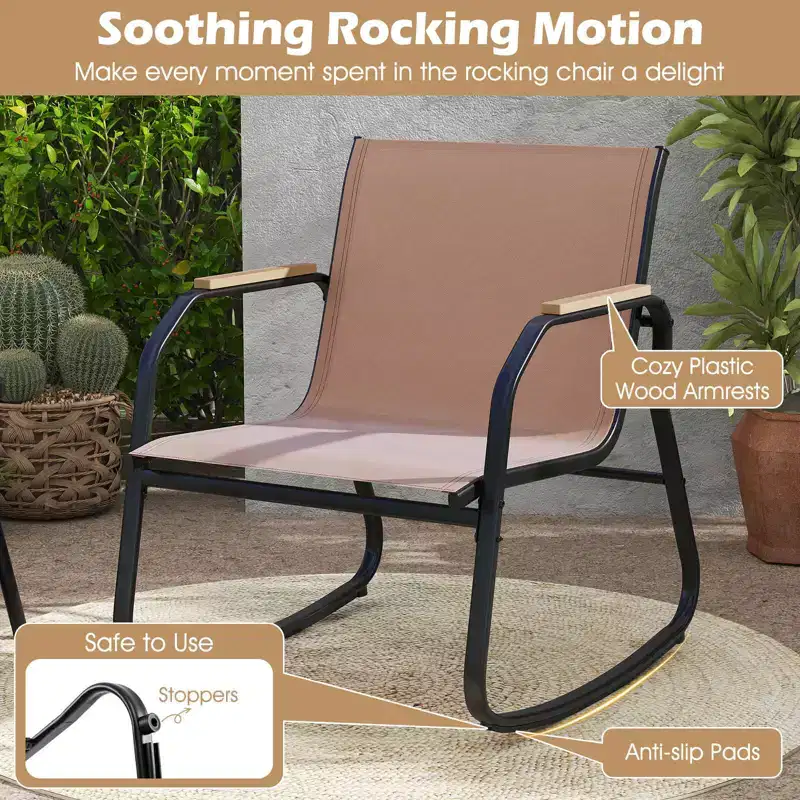 Costway 4 PCS Patio Furniture Set with 2 Rocking Bistro Chairs 2-Tier Coffee Table