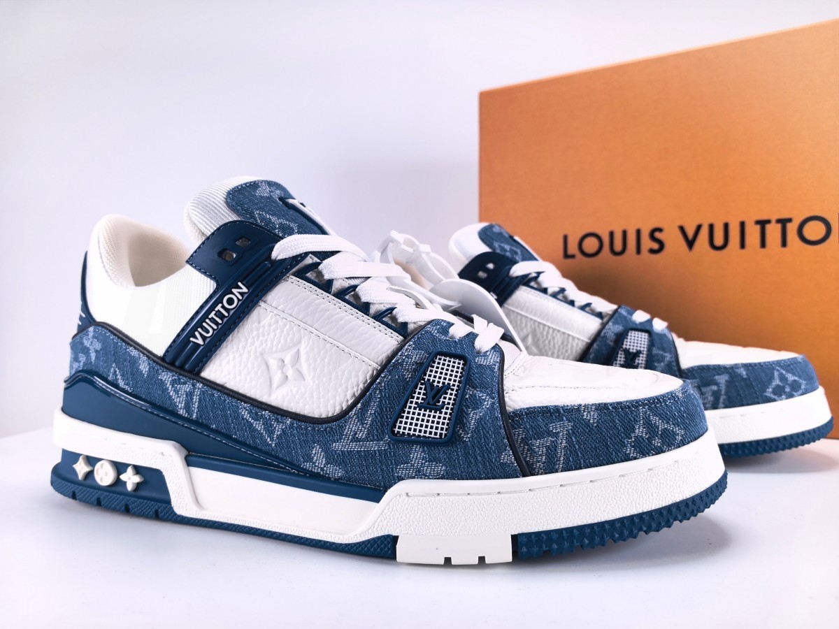 LV Trainer Monogram Denim White Blue - Aktrende