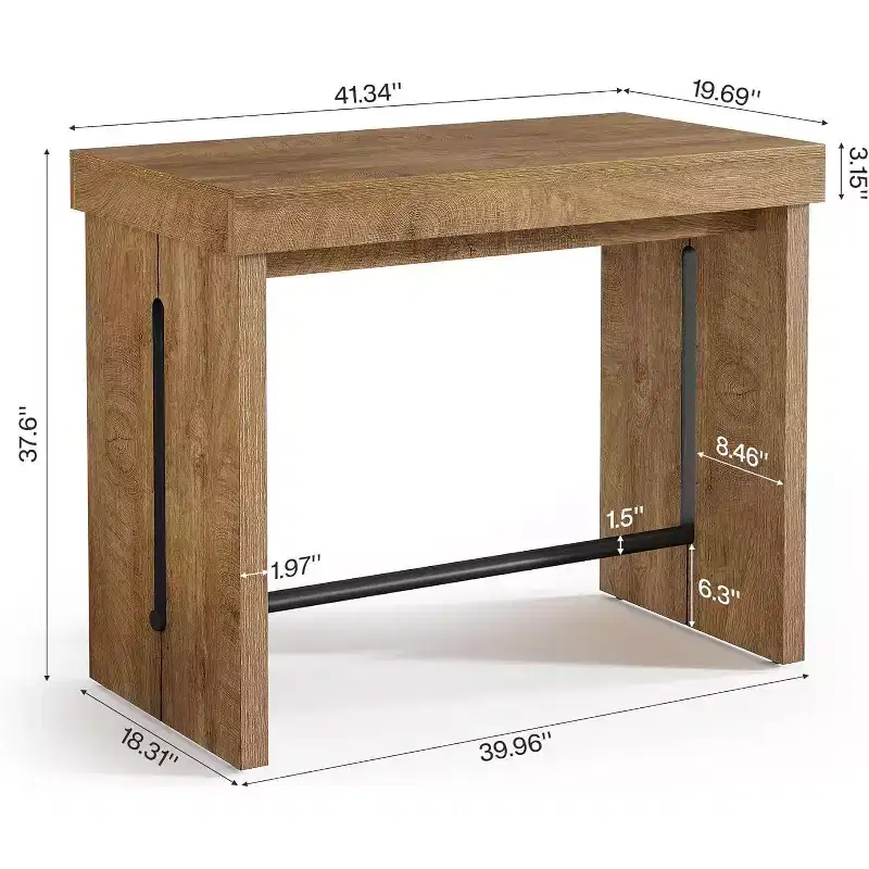 Lantine 41.3-Inch Bar Table, Counter Height Pub Table with Metal Footrest for Home Kitchen, Dining Room, Bistro, Narrow Space, Rustic Brown