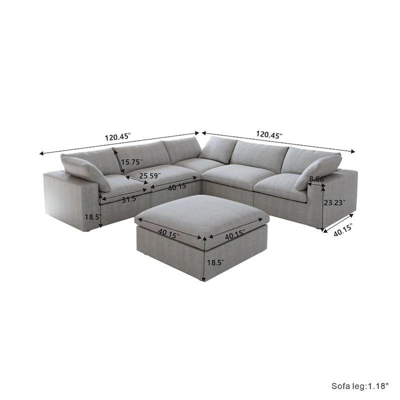 Widen Down Filled 5-Piece Sectional and Ottoman