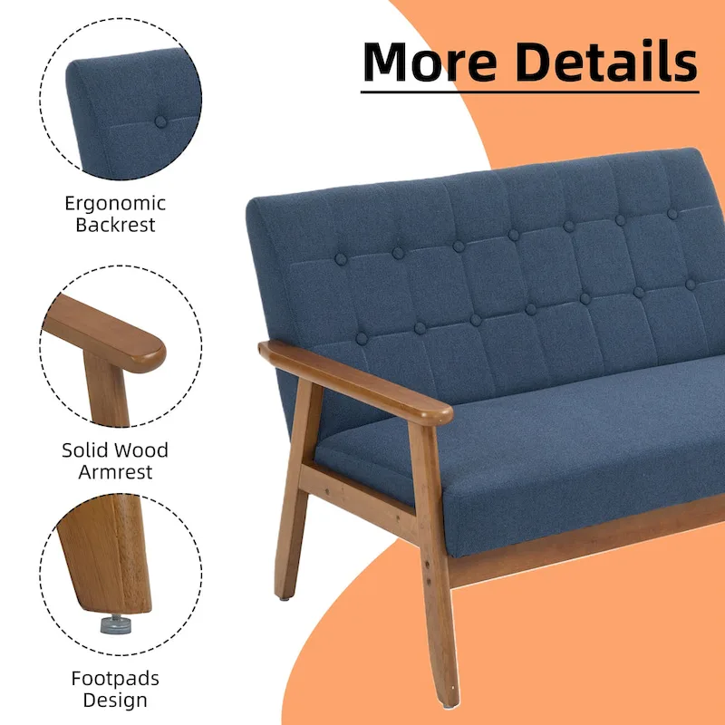 HOMEFUN Mid-Century Linen/PU Upholstered Wood Frame Tufted Loveseat Sofa