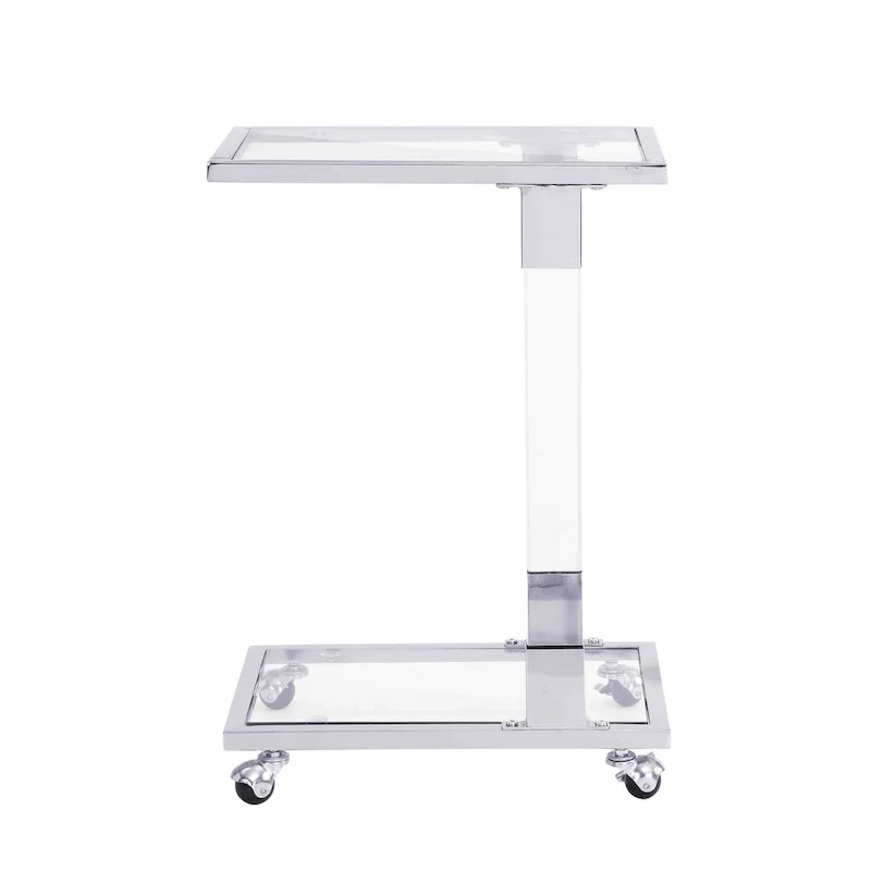 C-Shape Square Acrylic Side Table Sofa Table with Glass Top and Metal Base